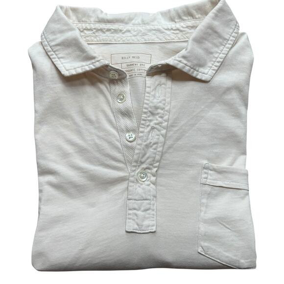 Billy Reid Polo Shirt Men's Medium Cream Off White Cotton Long Sleeve Casual - Picture 1 of 5